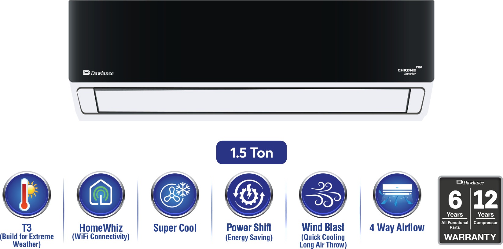 Dawlance Chrome Pro T3 1.5 Ton Home Whiz Split Air Conditioners